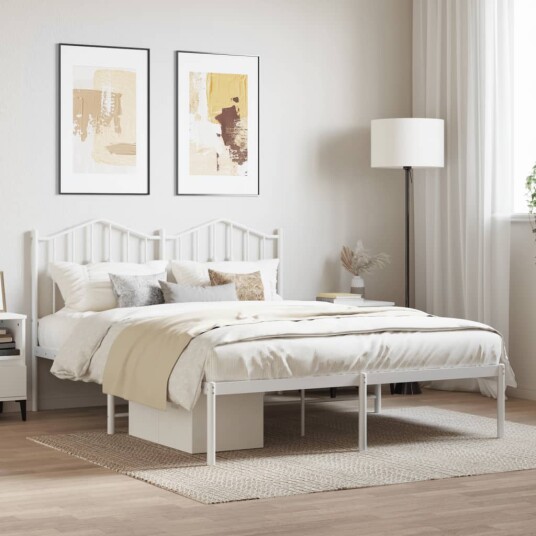 vidaXL Sengeramme i metall med hodegavl hvit 140x190 cm 8721012211476