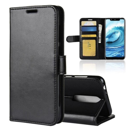 INCOVER Nokia 5.1 Plus Crazy Horse Skinndeksel med Lommebok - Svart