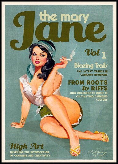 The Whiskey Ginger Mary Jane Retro Vintage Pinup Cannabis Art Plakat Plakat / 100x150cm 