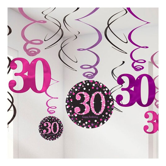 Amscan EU Swirls 30 Rosa Hengende Dekorasjon  12-pakning