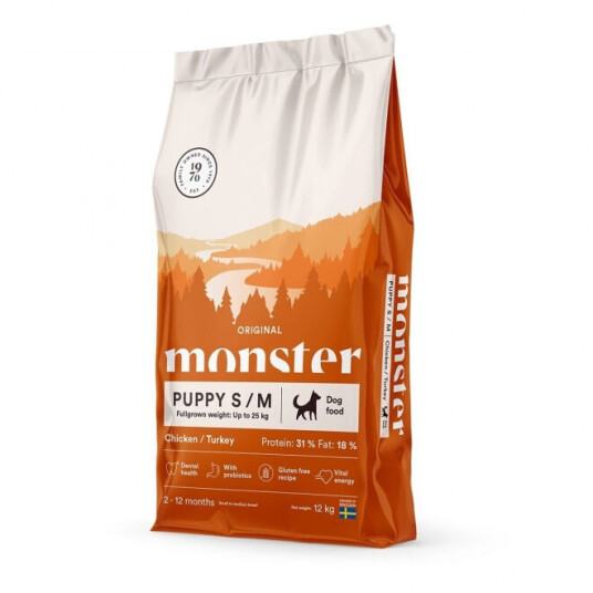 Monster Pet Food Glutenfri Valpefôr 12 kg med Kylling og Kalkun for Små og Mellomstore Hunder Monster Pet Food Glutenfri Valpefôr 12 kg med Kylling og Kalkun for Små og Mellomstore Hunder