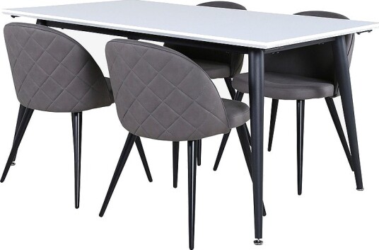 Venture Home Spisegruppe Jimmy med 4 spisestoler Velvet Stitches Hvit Venture Home Spisegruppe Jimmy med 4 spisestoler Velvet Stitches Hvit