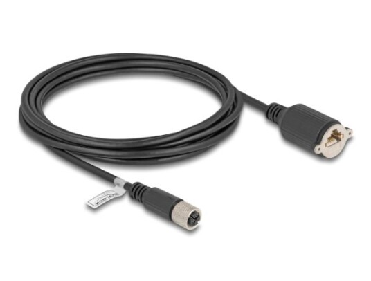 Delock M12 Kabel X-Kodet 8 Pins Hunn Til Rj45 Hunn For Installasjon Cat.6A S/Ftp 3 M Svart