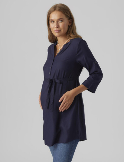 Mamalicious Mlmercy Lia 3/4 Woven Tunic 2F  A. - Blue - XS