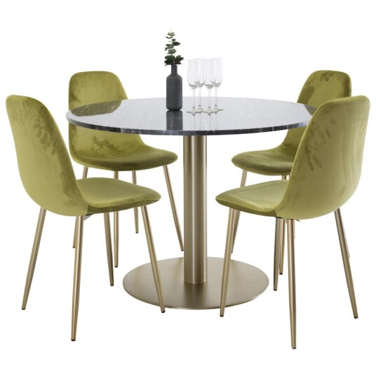 Venture Home Spisegruppe Venture Home Estelle Rund med 4 Pobbie Stoler Fløyel GR827S