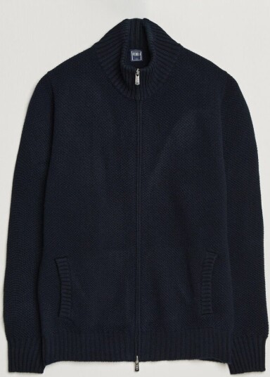 Fedeli Wool/Cashmere Honeycomb Full Zip Navy