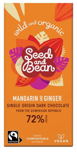 Seed & Bean Mørk Sjokolade 72% M.mandarin & Ginger Ø 85g
