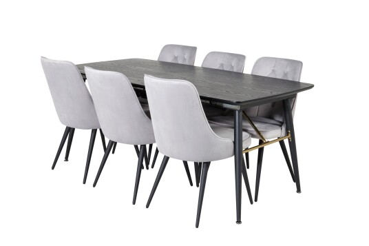 Venture Home Gold Spisegruppe Forlengningsbar 180 220 cm Rektangulær med 6 Velvet Stoler Sort/Guld