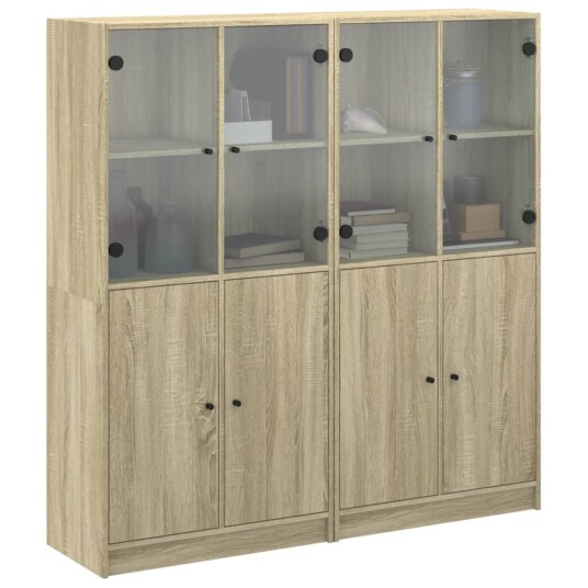 Bokhylle med dører sonoma eik 136x37x142 cm konstruert tre 8721012216167