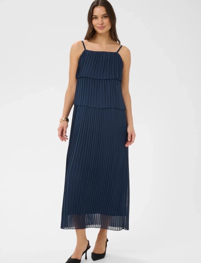 Kaffe Kakiera Plissé Dress   Navy   46