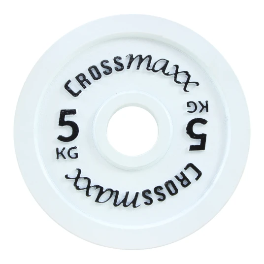 Crossmaxx kalibreret vægtskive 5 kg i støbejern til styrkeløft hvid