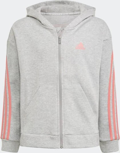 Grå Adidas 3 Stripes Zip Hettegenser (152 / 12 år)