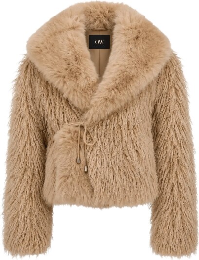 OW Collection Alva Faux Fur Jacket   TAN   S