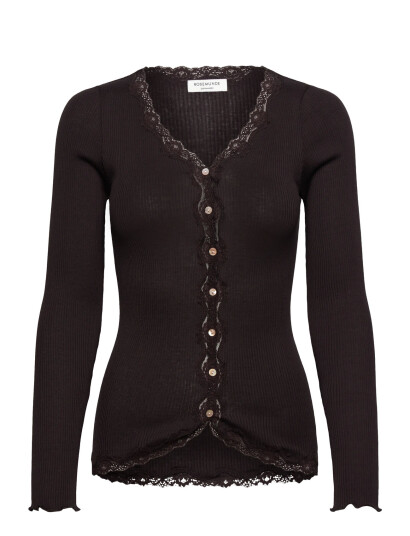 Rosemunde Rwbabette Silk Ls V-Neck Lace Cardi - Brown - XL