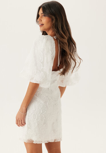 Bubbleroom Puff Sleeve Embroidered Dress White 40