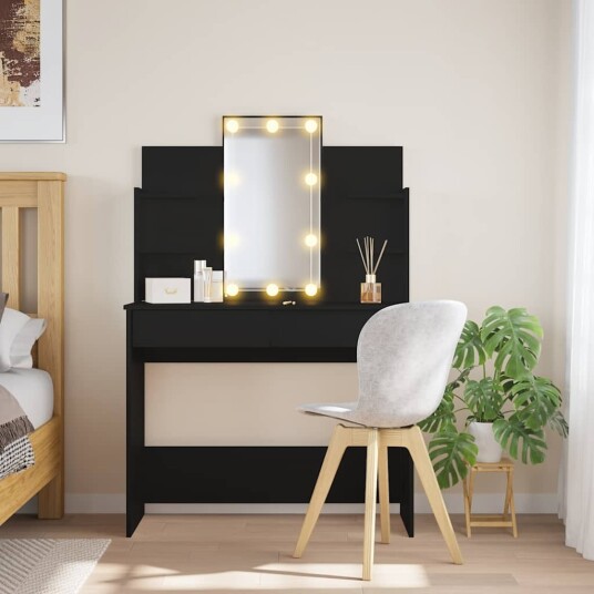 Sminkebord med LED svart 96x40x142 cm 8721012045163