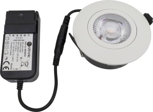 Nordtronic Low Profile Flexible downlight driver Ø8,3 cm CTW hvit