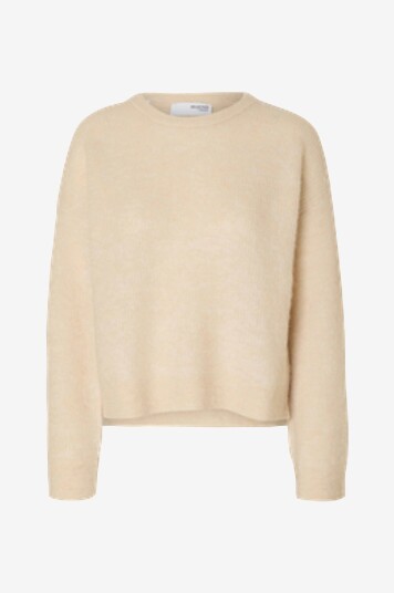 Selected Femme Genser slfSia Ras LS Knit New O neck Grå