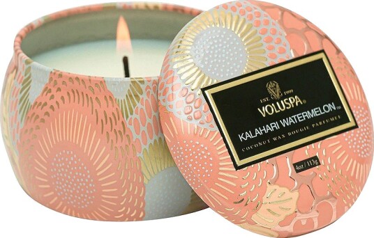 Voluspa Kalahari Watermelon Decorative Tin Candle 25H