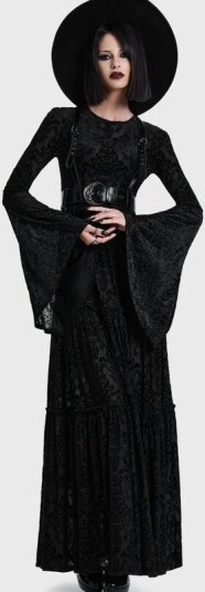 Killstar   Goth Lang kjole   DAEMON'S HEX MAXI DRESS   XS til XL   Damer   svart