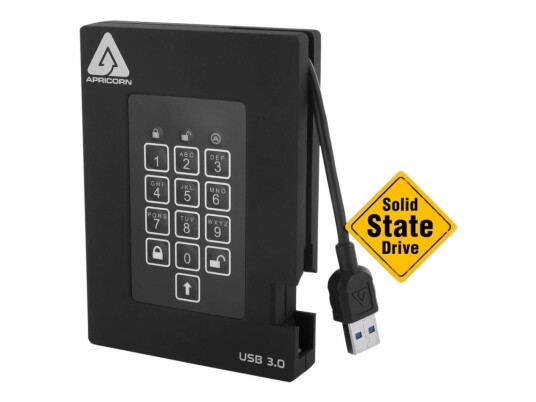 Apricorn Padlock Fortress 512GB Kryptert SSD med USB 3.2 Gen 1 Sort