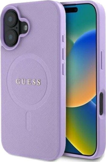 GUESS Saffiano MagSafe iPhone 16 Deksel - Lilla