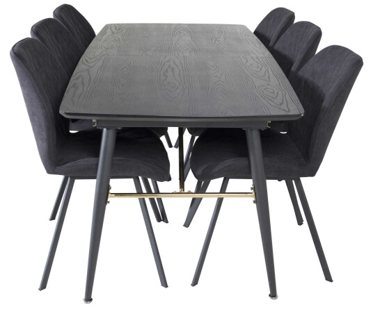 Venture Design Black Veneer & Gemma spisegruppe Svart/svart 6 st stoler & bord 180 x 85 cm