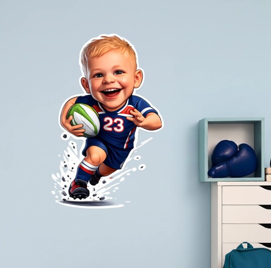 Personalisert Veggklistremerke   Morsomme Sporter   Rugby   AI Veggklistremerke   Hvit vinyl