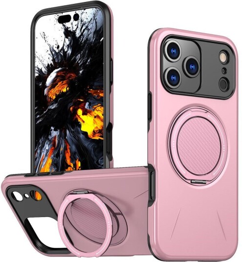 EIDERWOOD iPhone 17 Pro Deksel med Roterende Kickstand – MagSafe Kompatibel – Rosa