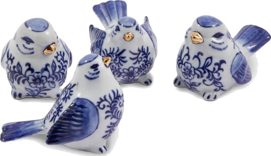 POLSPOTTEN Blue Bird Family Set 4 Blue L7.6/8/8.5/8.5X W5/5/5/4.5X 6/6/7/6CM