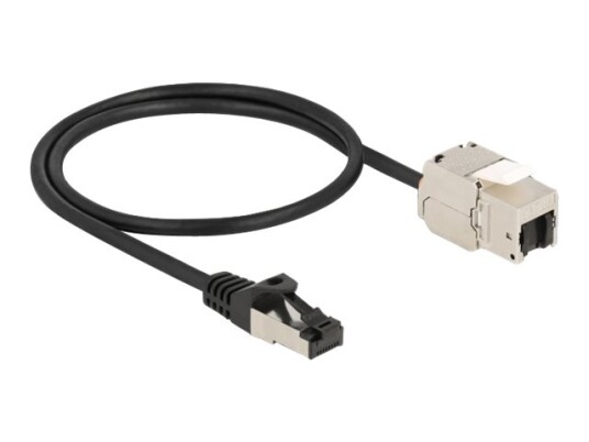 Delock Nettverksforlengelseskabel Rj 45 Hann Til Rj 45 Hunn Nøkkelsky 50 Cm S/Ftp Cat 6A Svart 87025