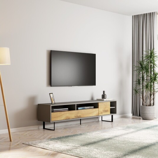 Gazali TV-benk 180 cm - Grå/Eik Gazali TV-benk 180 cm - Grå/Eik