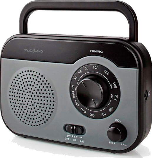 Nedis RDFM1340GY FM-radio med bærehåndtak Grå/Svart Nedis RDFM1340GY FM-radio med bærehåndtak Grå/Svart