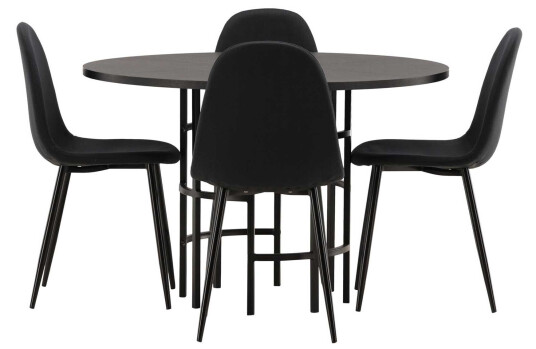 Venture Design Copenhagen & Polar spisegruppe Svart/svart 4 stoler & bord 115 cm