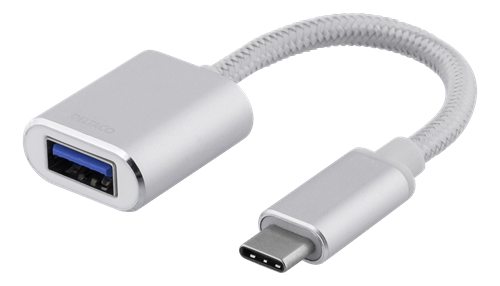 Deltaco USB-C til USB-A Adapter 10 cm Aluminium Sølv