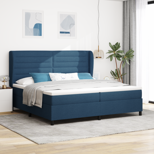 Bokfjær Seng med Madrass Blå 200x200 cm Stoff
