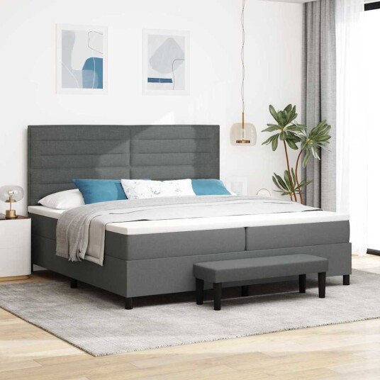  Sengebunnseng med madrass & benk Mørkegrå 200x200 cm Stoff