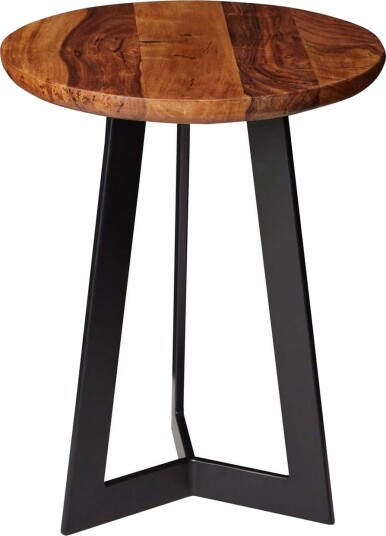 Sidebord Wohnling massivt tre svart metallramme rund 35 cm, industriell loftstil 45 cm - 45 cm