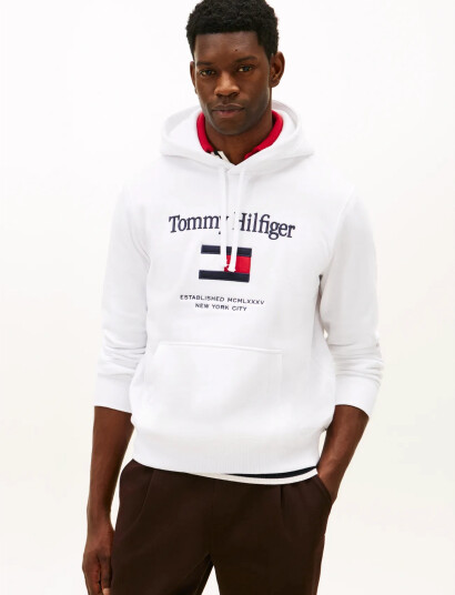 Tommy Hilfiger Tommy Embro Flag Hoodie - White - L