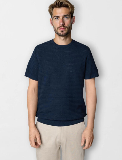 Clean Cut Copenhagen Owen Knitted T-Shirt - Navy - XXXL