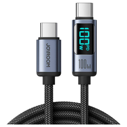 Joyroom vevd USB-C kabel med display - 100W - 1,2m - Sort