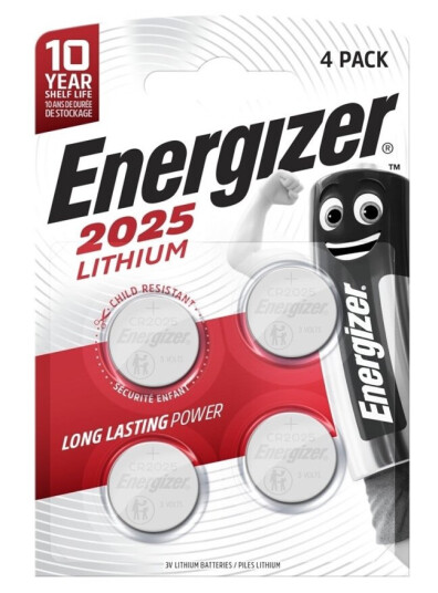 Energizer Cr2025 Lithium Knapcellebatteri 3V - 4 Stykker