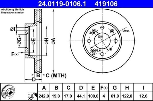 Bremseskive ATE 24.0119-0106.1