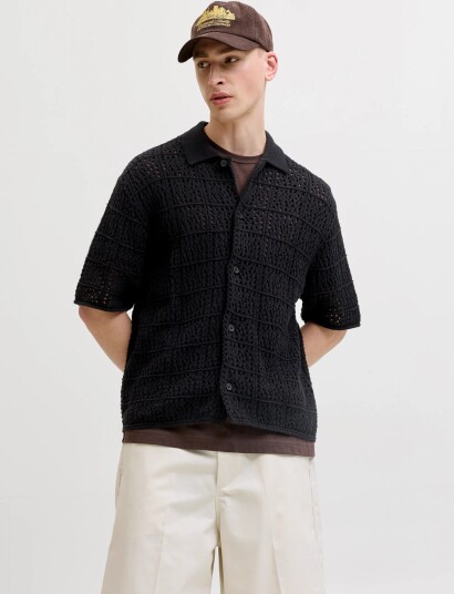 Jack & Jones Jorcotedazur Knit Crochet Polo Sn Black M Jack & Jones Jorcotedazur Knit Crochet Polo Sn Black M
