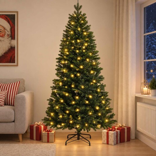 vidaXL Kunstig sammensatt juletre 120 cm 150 LED-lys Varmhvit
