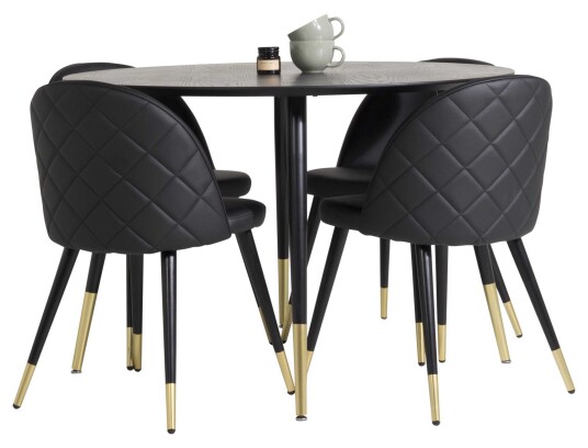 Venture Design Dipp & Velvet spisegruppe Svart/svart 4 st stoler & bord 115 cm