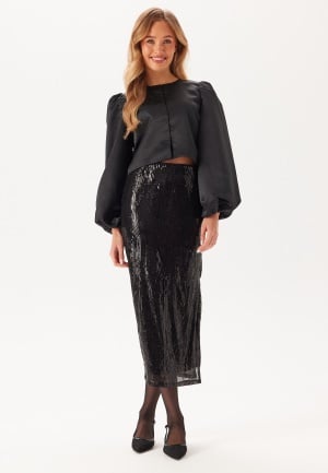 VILA Vizikki Midi Sequin Skirt Black Beauty Detail:sequin S VILA Vizikki Midi Sequin Skirt Black Beauty Detail:sequin S