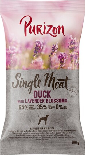 Purizon Tørrfôr Adult Single Meat Dog And Med Lavendelblomster Kornfri Prøvepakke 100 G
