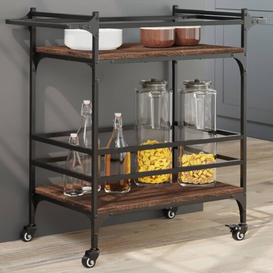 Kjøkkentralle brun eik 82x40x78,5 cm konstruert tre 842365 Kjøkkentralle brun eik 82x40x78,5 cm konstruert tre 842365