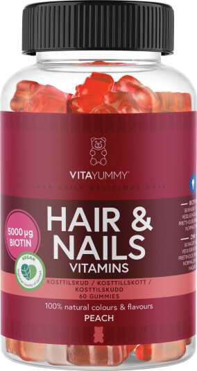VitaYummy Hair & Nails Vitamins, Fersken, 60 stk.